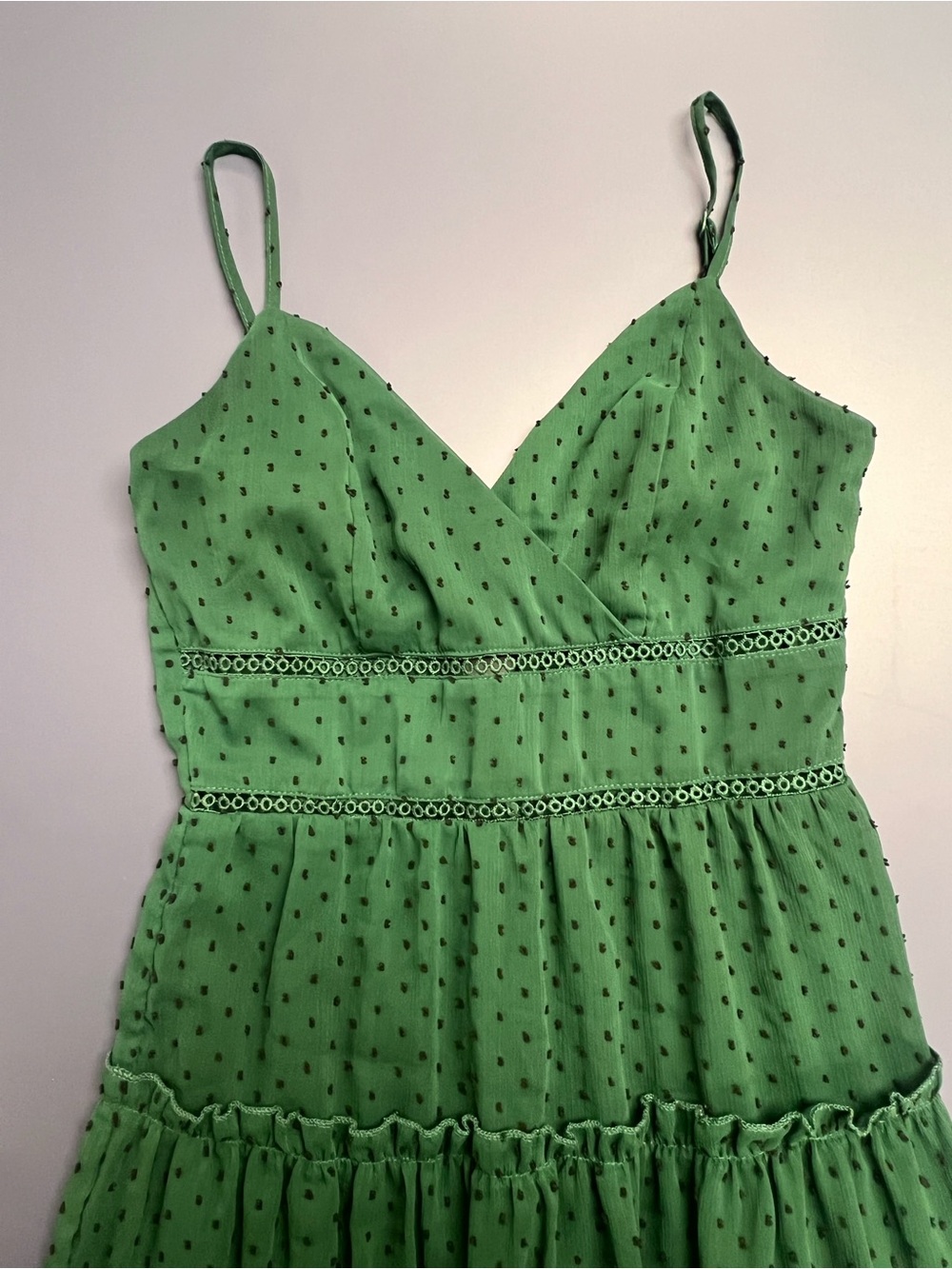 Trixxi Green Black Dot Spaghetti Strap Mini Dress